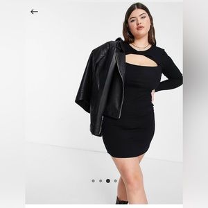 ASOS DESIGN Curve twist front ribbed mini dress in black